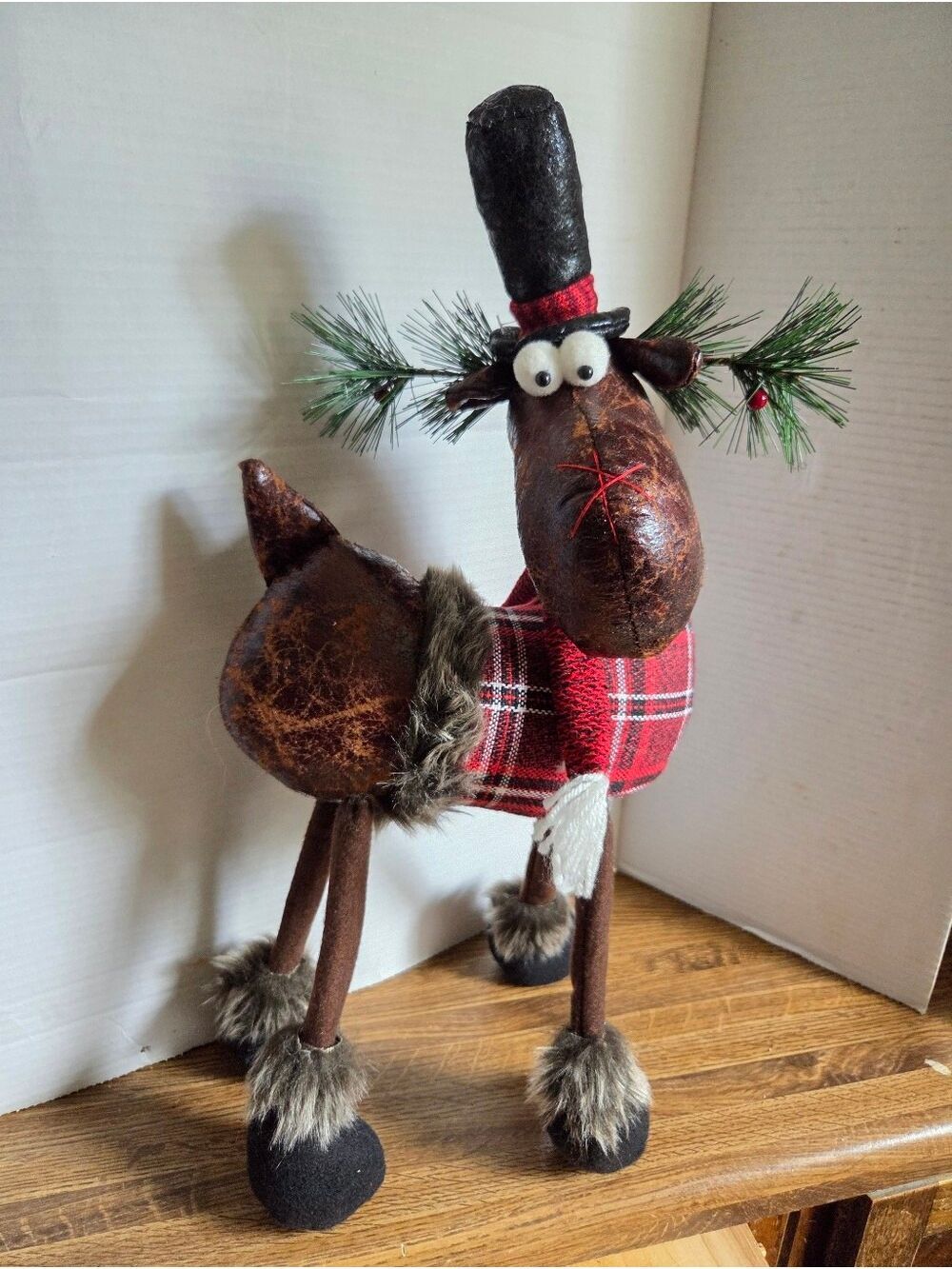 Hand-made Standing Stuffy Christmas Moose Figurine